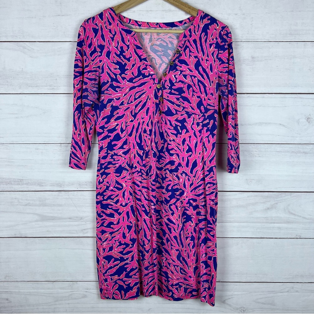 Lilly Pulitzer Alessia Dress Pink Coral Reef Print Cotton Beach Preppy Resort S